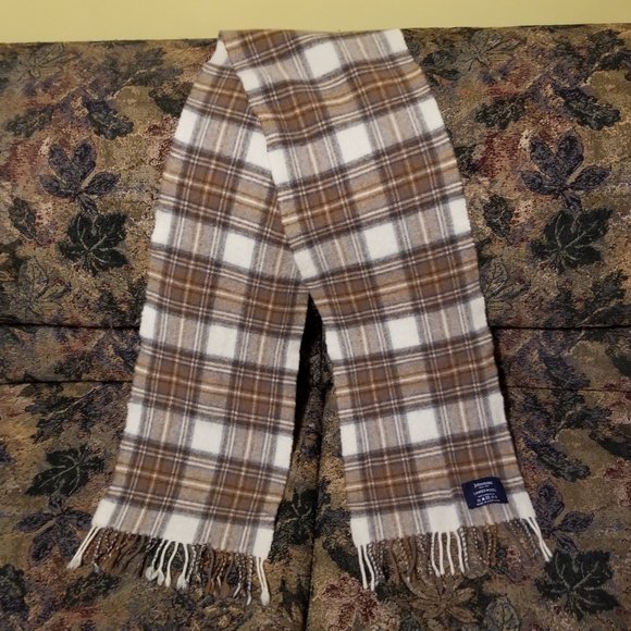 Johnstons of Elgin Accessories - SOLD COPY-Plaid, lambs wool scarf, soft, browns, vintage 80s, Johnstons of Elgin